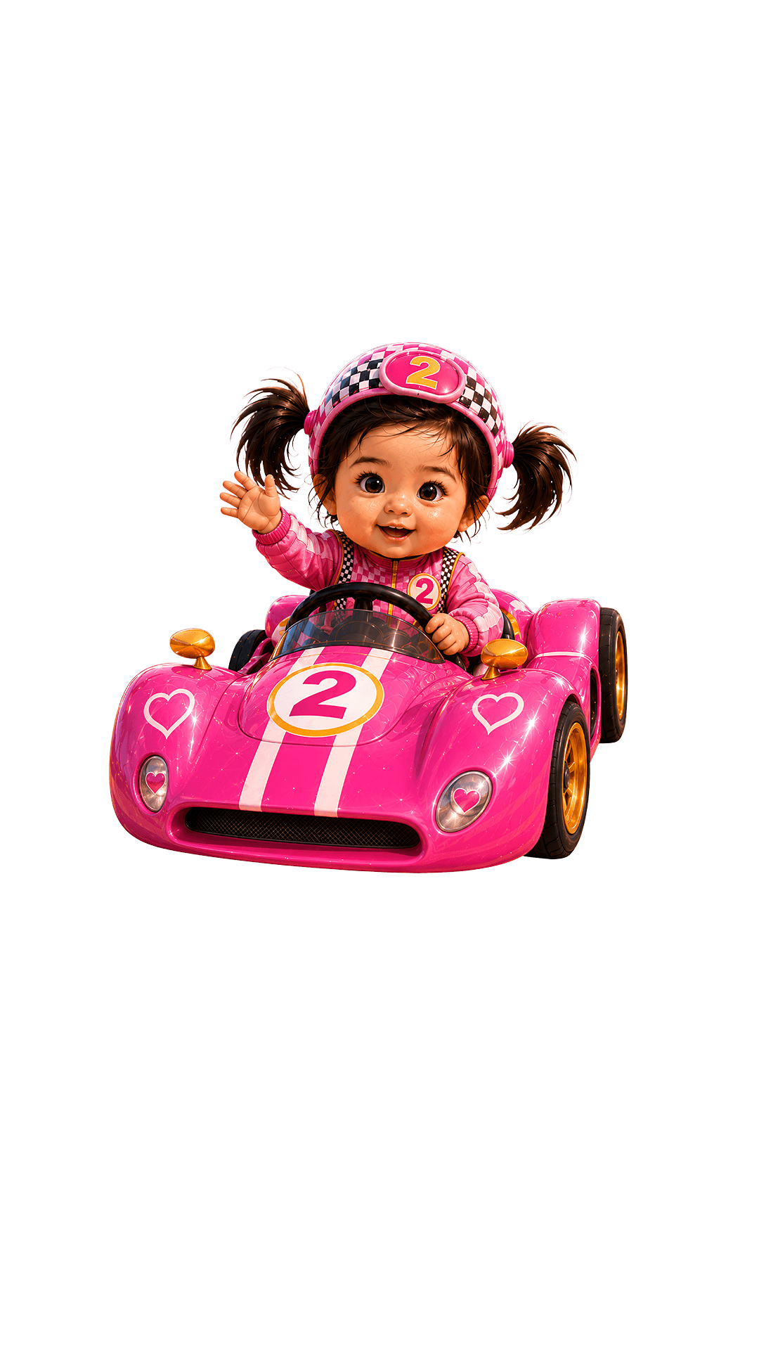 Via riding a pink race car