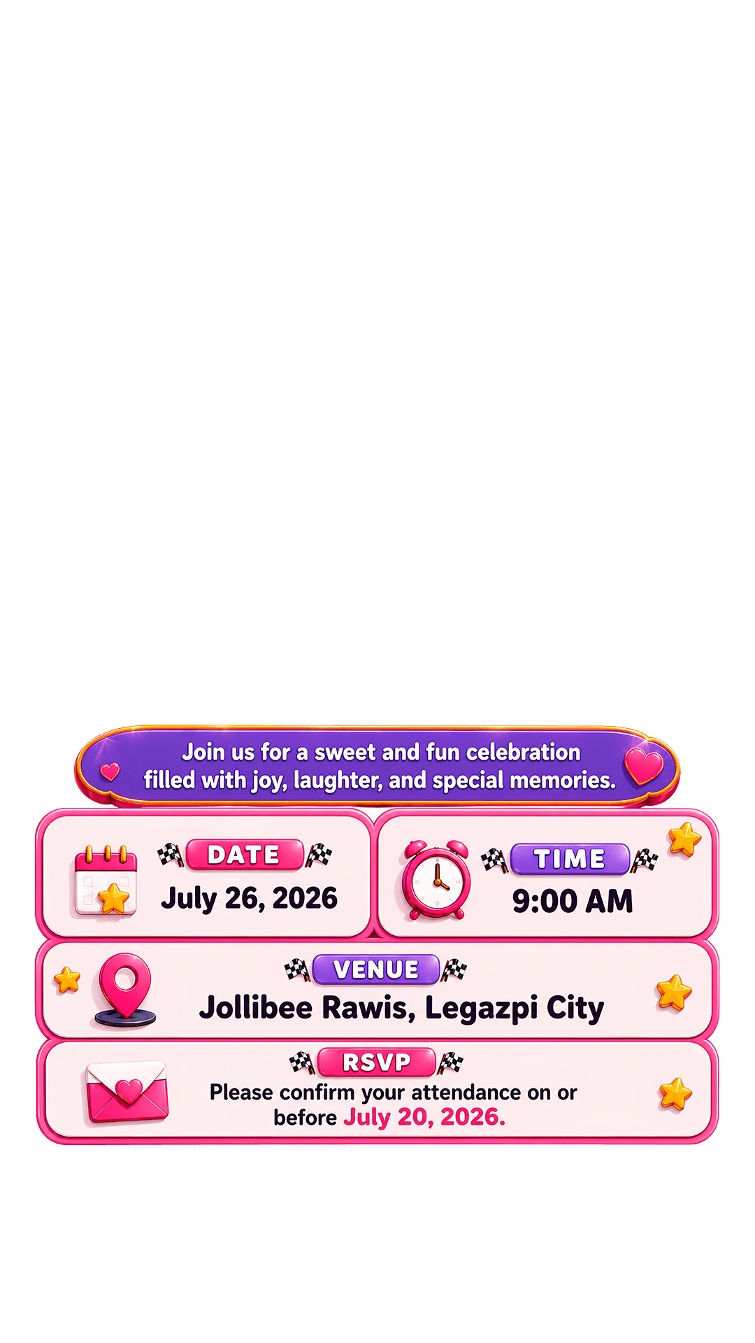 Birthday event details